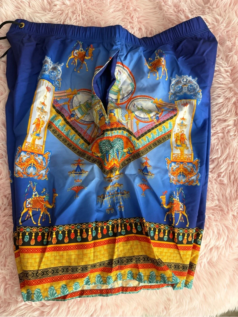 Versace Blue Drawstring Swim Shorts with Gold Accents - Picture 9 of 9